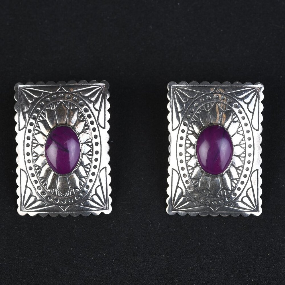Sterling Silver & Dark Amethyst stone Earrings - Southwest Style